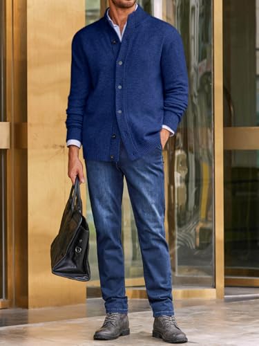 Runcati Mens Cardigan Sweater Stand Collar Casual Button Down Open Front Ribbed Winter Sweaters4