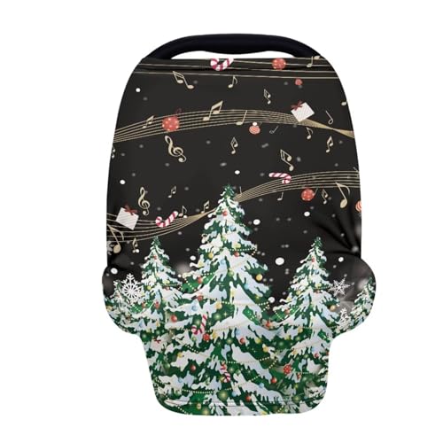 Image of Christmas Car Seat Canopy for Babies Stretchy Nursing Cover Christmas Decoration Muti Use Cover for Shopping Cart,Car Seat,High Chair,Stroller, Xmas Tree Print