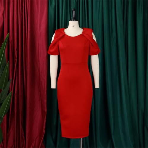 Useagrey Women's Red Slim Bodycon Midi Dress - Summer Casual Party Work Dress2