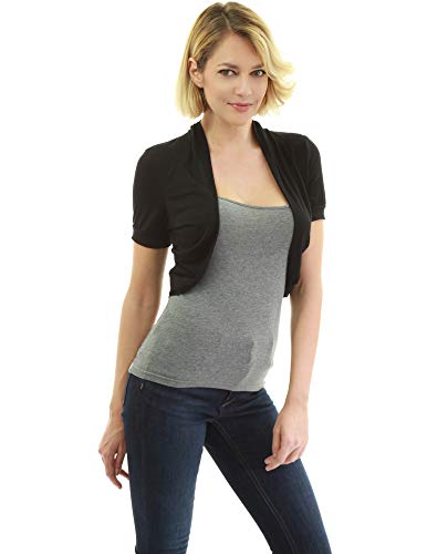 AmélieBoutik Women Short Sleeve Bolero Shrug Open Front Pleated Sides Cropped Cardigan for Dress Casual