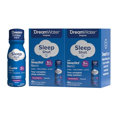 Dream Water Sleep Aid Supplement Drink Melatonin 5mg GABA 5-HTP Zero Sugar Natural Flavors No Added Colors 2.5 oz Liquid Sleep Shots Snoozeberry 8-Count