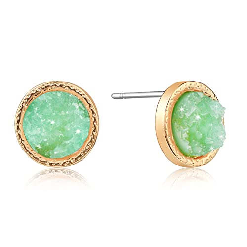 Humble Chic Faux Druzy Stud Earrings - Beautiful Stud Earrings for Women, Everyday Earrings for Women, Simple Earrings, Dainty Earrings for Women, Aqua, Simulated Jade, Simulated Peridot