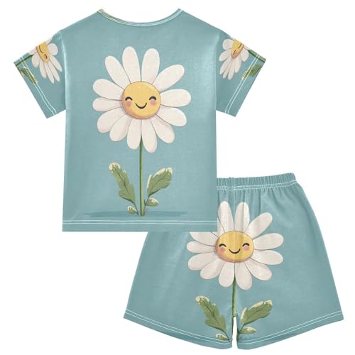 senya Short Sleeve Pajamas Sets Summer Cotton Sleepwear White Smile Daisy2