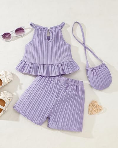Image of Weebaby Toddler Girl Clothes Baby Summer Outfits Sleeveless Halter Top Ruffle Short Set Cute Kids Clothes Girls