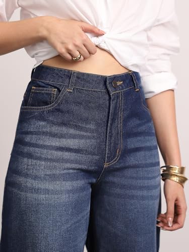 Image of Urbano Fashion Women's High Rise Loose Baggy Fit Washed Jeans Non-Stretchable
