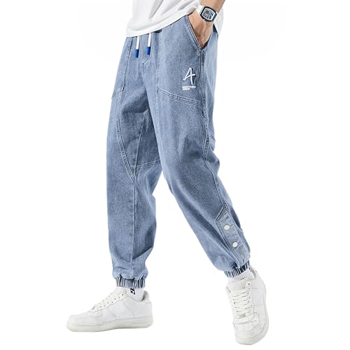 Men's Jeans Denim Joggers Casual Streetwear Pants Hip Hop Jean Sweatpants with Drawstring Elastic Waist2