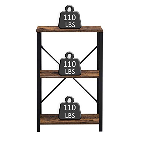 SHOCOKO Side Tables for Living Room, End Table with Storage Shelves, Industrial Metal and Wood Nightstand Telephone Table, Rustic Brown