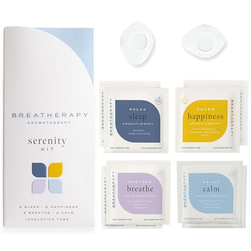 Serenity Kit - Pure Essential Oil Aromatherapy Inhalation Tabs, 8-Pack (2 Each: Sleep, Calm, Happiness, Breathe)
