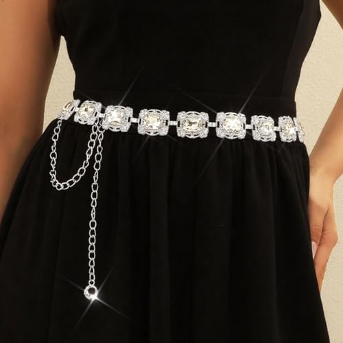 COSYDAYS Silver Rhinestone Belt Sparkly Crystal Dress Belts Bling Fashion Waist Chain for Women2