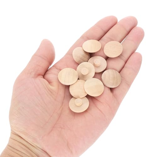 Image of uxcell 16Pcs Wood Button Plugs, 7mm /0.28 inch Hardwood Screw Hole Plug Mushroom Wooden Caps Buttons Wood Plug for Furniture Woodworking Craft Decor (20mm x 7mm)
