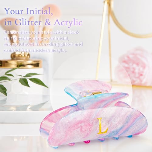 Image of Initial Hair Clips Personalized Hair Claws - Monogram Hair Claw Large Hair Clip,Fashion Glitter Claw Clips Hair Accessory - Lavender,I