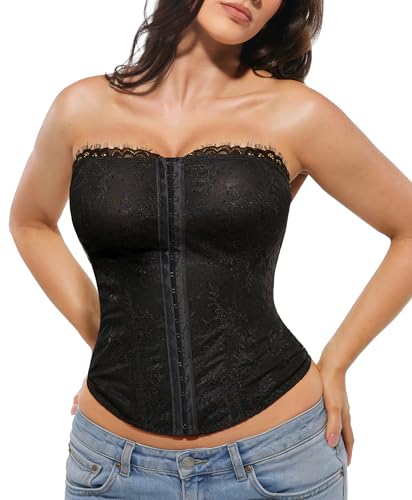 Image of Popilush Corset Tops for Women - Shapewear Lace Top Detachable Strap Bustier with Buckle Summer