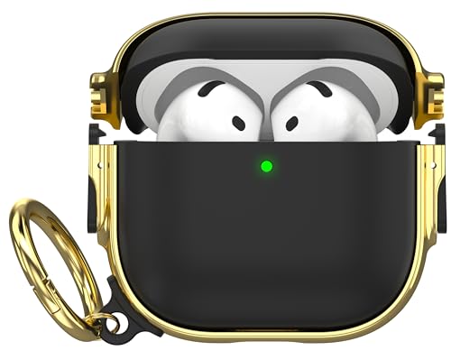 Image of Maxjoy for AirPods 4 Case with Lock, Cute AirPods 4 Case Lock Protective Hard AirPod 4 Generation Cover for Women Men with Keychain Clip for AirPod 4th Generation Cover 2024, Black /Gold
