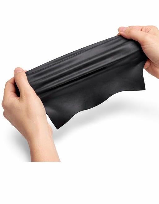 Image of TRAIS Premium Silicone Swimming Cap for Men & Women | Waterproof Stretch Swim Cap for Long & Short Hair | Anti-Slip Comfortable Fit | Black