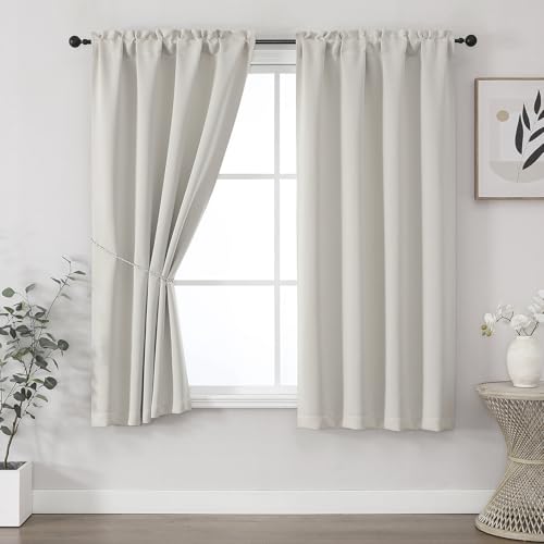 Image of Natural Room Darkening Curtains for Bedroom 63 Inches Long 2 Panels, Thermal Insulated Energy Saving Blackout Curtains for Living Room, Dual Rod Pocket Blackout Drapes, 2x40Wx63L Inches