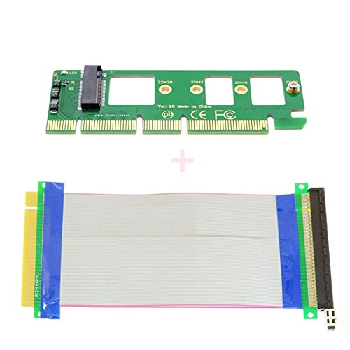NFHK NGFF M-key NVME AHCI SSD to PCI-E 3.0 16x x16 Vertical Adapter with Cable Male to Female Extension, Durchsichtig