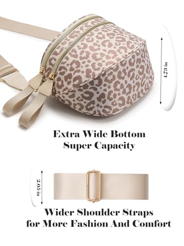 Image of Pure Colour Crossbody Bag Bum Bag for Women,Spacious Purse Fanny Packs Belt Bag,Oversized Bum Bag (Beige Leopard Bum Bag)