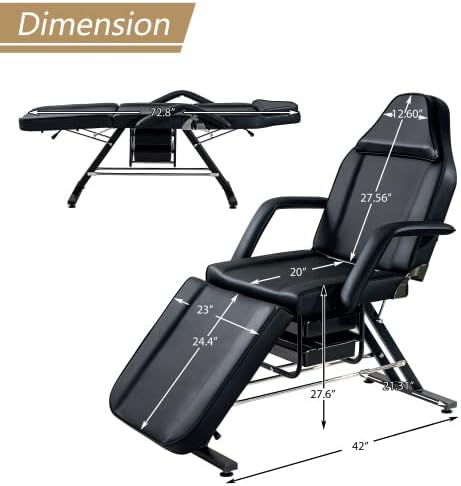 Miniatura 6 de Silla de tatuaje para salón de masajes con dos bandejas, cama esteticista con taburete hidráulico, equipo de belleza ajustable para peluquería, spa,