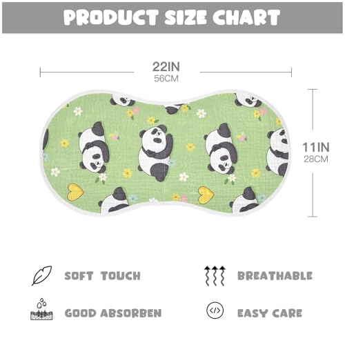 J JOYSAY Panda Flowers Hearts Green Baby Burp Cloths for Boys Girls Large 22''x11'' Cotton 4 Layer Burping Cloths for Girl Babies one sizex22