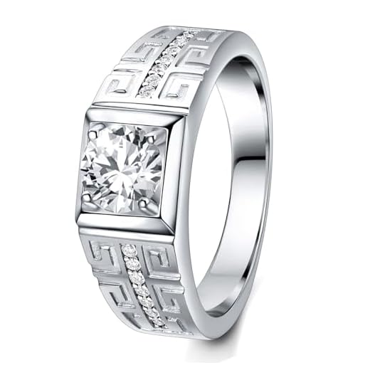 SweetJew Lab Created Moissanite Diamond Rings For Men Anniversary Wedding Band Patterned 925 Sterling Silver Engagement Ring 1.5cttw Round Cut D Color VVS1 Size 10