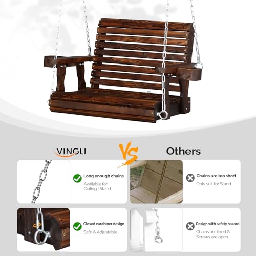 Image of VINGLI 440 LBS Heavy Duty 1-Person Wooden Porch Swing, Rustic
