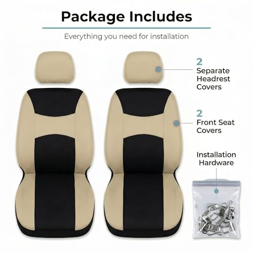 Image of FH Group Universal Automotive Seat Covers Front Set | Light & Breezy Flat Cloth Washable Car Seat Cover for SUV, Sedan, Truck | Airbag Compatible Interior Upgrade - Beige /Black