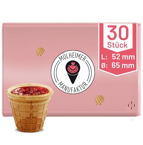 MyNaschbar Portionsbecher VEGAN rund 30 Stück 45 ml 52 mm lang Ø 65 mm – Knusprige Waffelbecher zum Befüllen – Ideal für Dips Marmelade Dekorationen & Fingerfood – Waffeln in Eisdielen-Qualität