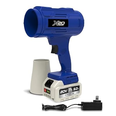 Sun Joe 20V ECOSHARP X20 StormJet Cordless Turbo Blower, 40 CFM Handheld Leaf and Dust Blower with 5.0Ah Battery and Charger, Blue, GO-SRMJET-5A-BLU