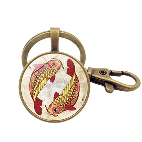 Preisvergleich Produktbild Schlüsselanhänger für Männer Schlüsselbund Runder Schlüsselbund Bronze Schlüsselbund Handtasche Schlüsselring Modeschmuck Schlüsselbund Pisces