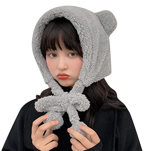 Generisch Sombrero para niños cálido a prueba de viento gorro de esquí equitación calentador lindo oído cordón sombrero ajustable para mujeres niñas gorro de senderismo, gris, Talla única
