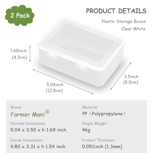 Image of Clear Plastic Storage Containers Box with Lid (5.04x3.5x1.69 inch, 2 Pack), Rectangle Plastic Clear Storage Containers Box for Beads, Coins, Safety Pins and Other Craft Jewelry Watch Findings
