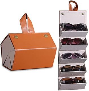 TJC Portable Sunglasses Travel Organizer 5 Slots Foldable Sunglasses Storage Case Eyeglasses Holder Box Multipurpose Compact Design Faux Leather Size 17x13x12 cm Black/Blue/Brown/Grey
