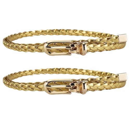 Women's 2 Pack Skinny Belt Faux Leather Cute Club Fashion Metal Winter Casual Braided Buckle Web Belt