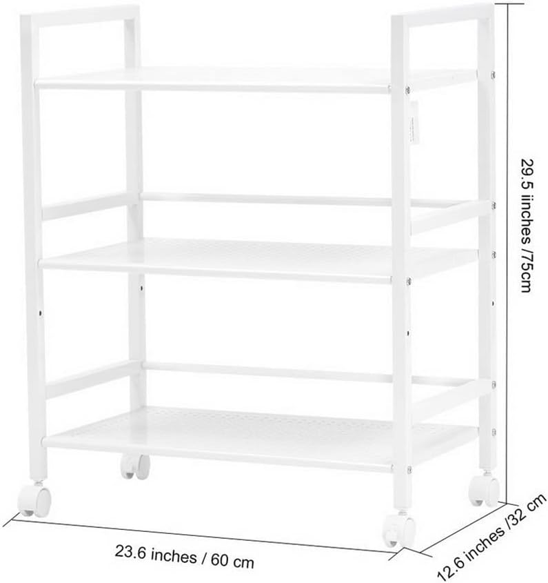 Miniatura 5 de Carrito utilitario rodante de 3 niveles, carrito de isla de cocina con ruedas, carrito de servicio de metal con ruedas, estante de utilidad, estante