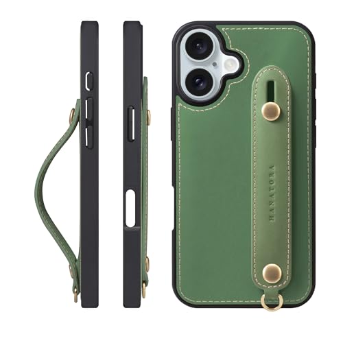 HANATORA for iPhone 16Plus �P�[�X �{�v �ϏՌ� �w�ʃx���g �X�g���b�v�����O �X�}�z�P�[�X �X�}�z �X�^���h�@�\ �R�[�h�z���_�[ �K���X�t�B���� �t�� �I�C���h���U�[ �M�t�g �O���[�� GH-16Plus-Green-m