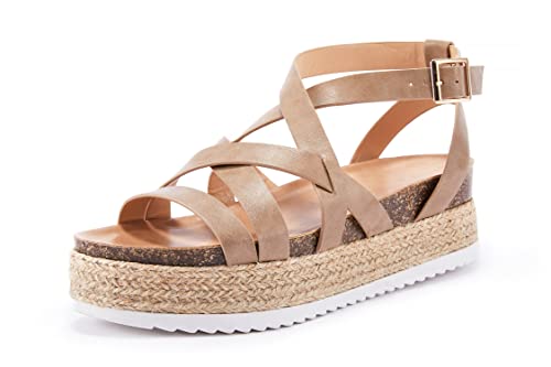 Laicigo Women’s Crisscross Strap Espadrilles Platform Ankle Buckle Open Toe Chunky Wedge Sandals #TOP28