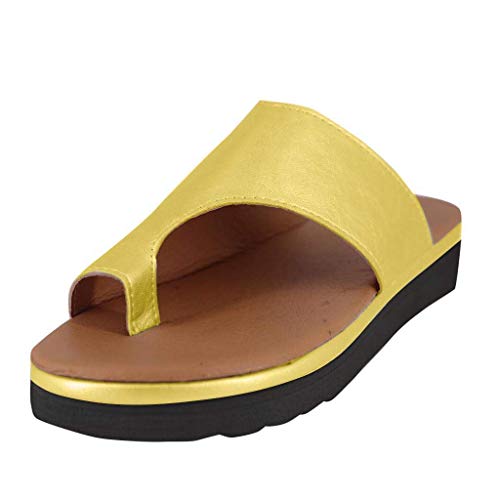 MJTP Sandales Femme Plates Femme Sandales Comfy Platform Sandal Shoes Chaussures de Plage d'été Semi Trailer Sandals Chaussures Sandale (36 EU, Jaune)