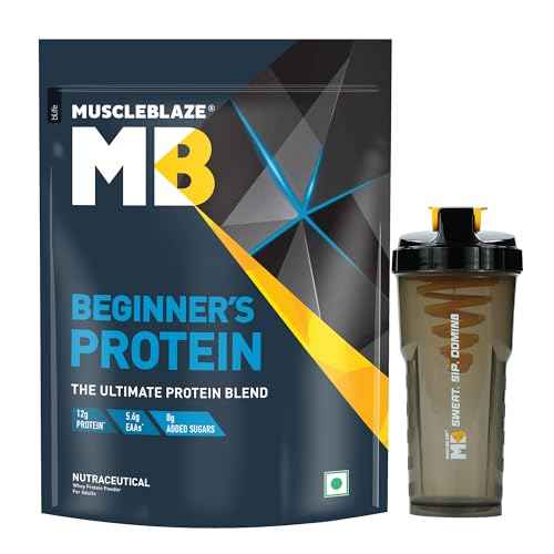 Image of MuscleBlaze Beginner's Whey Protein Powder, Chocolate (1kg) + Cyclone Blender Gym Shaker (700ml)