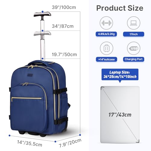 Mochila con ruedas para mujer DEVPNR azul oscuro 17 pulgadas miniatura 2