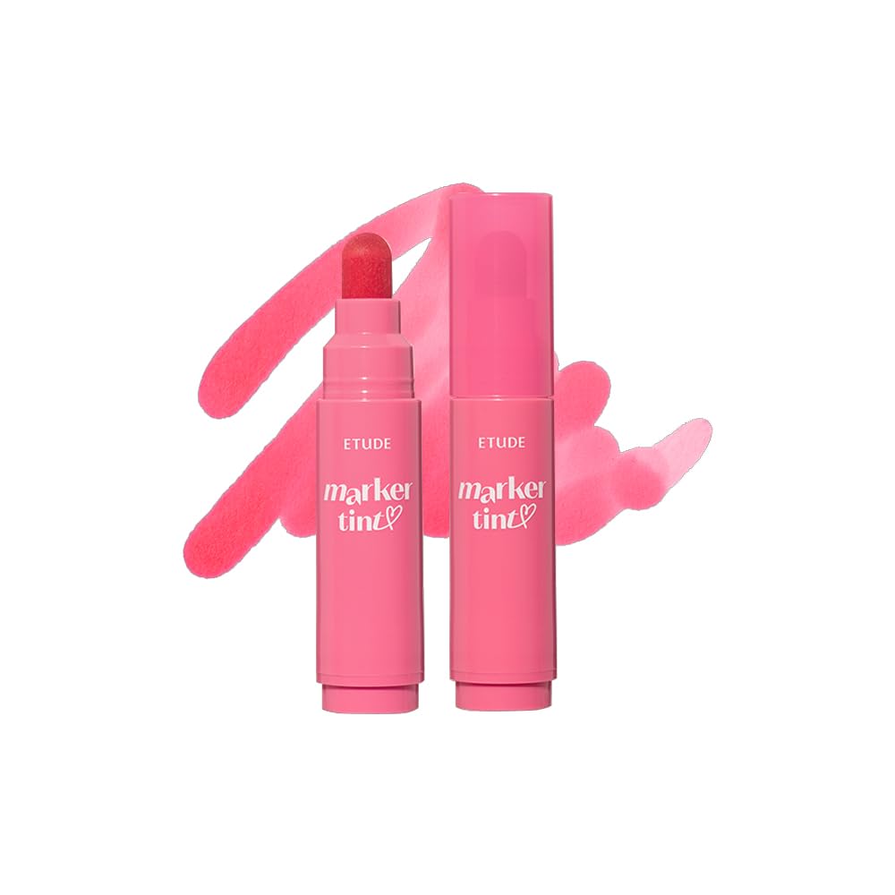ETUDE Dear Darling Marker Tint| Hydrating & Long Lasting Lip Stain | High Pigmented Lip Maker with Easy Drawing Tip | Korean Lip Tint, Korean Makeup, Kbeauty, 04 Milk Strawberry- 3.5g