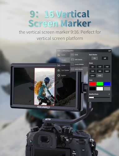 Image of FEELWORLD S55E 5.5 inch DSLR Field Monitor 3D LUT Compact Full HD 1920x1152 IPS Video Assist Peaking Focus with 4K60Hz HDMI 8.4V DC Inputs /Outputs Includes F550 4400mAh Battery,Tilt Arm,Sunshade