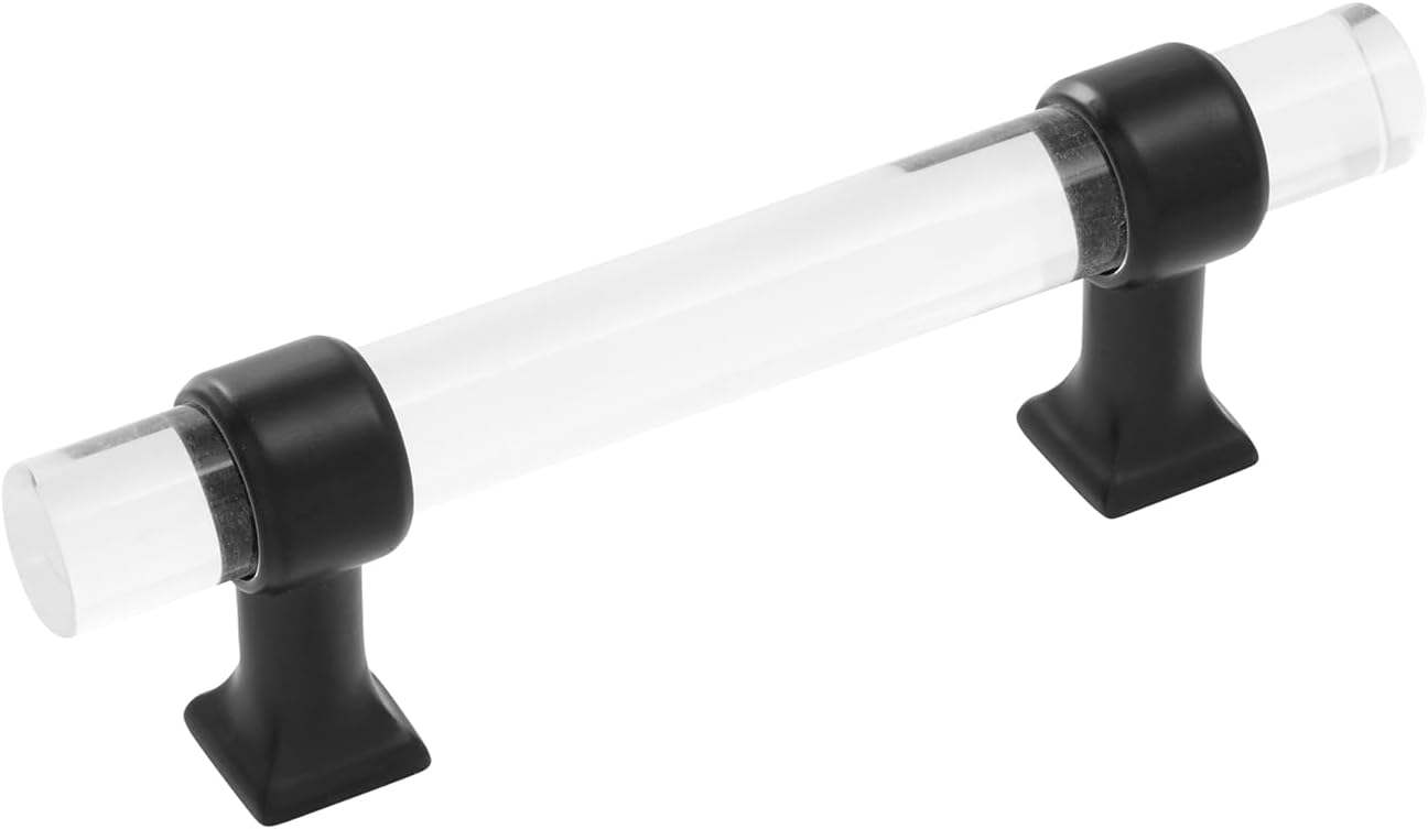 Hickory Hardware 10 Pack Solid Core Kitchen Cabinet Pulls, Luxury Cabinet Handles, Doors & Dresser Drawers, 3-3/4 Inch (96mm) Hole Center, Crysacrylic with Matte Black, Crystal Palace Collection