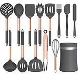 Umite Chef 14 pcs Silicone Cooking Utensils Kitchen Utensil Set - 446°F Heat Resistant, Kitchen Gadgets Tools Set with Stainess Steel Handles for Non-stick Cookware(Grey)