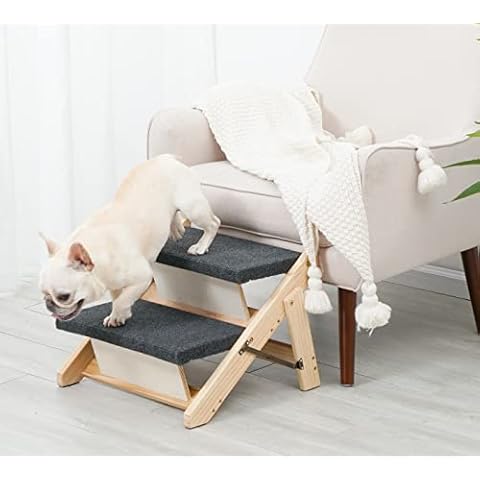 SweetBin Wood Pet Stairs/Pet Steps for All Dogs and Cats - 2-in-1 Foldable Carpeted 3 Tiers Dog Stairs & Ramp Perfect for Beds and Cars - Portable Dog/Cat Ladder Up to 150 Pounds Cover