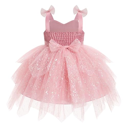IDOPIP Toddler Baby Girls Sequin Bowknot Tutu Dress Smocked Princess Birthday Party Dresses Pageant Wedding Tulle Gown 1-6T2