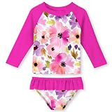 Funnycokid Girls Flower Floral Rash Guard Swimsuit Size 8 Long Sleeve Pink Bathing Suits Two Piece Rashguard Swimwear Kids Swim Set 7-8 Years
