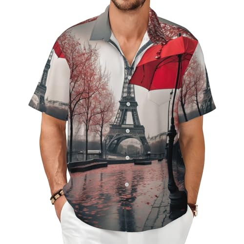 Chemise Tour Eiffel homme légère et confortable à motif parapluie rouge