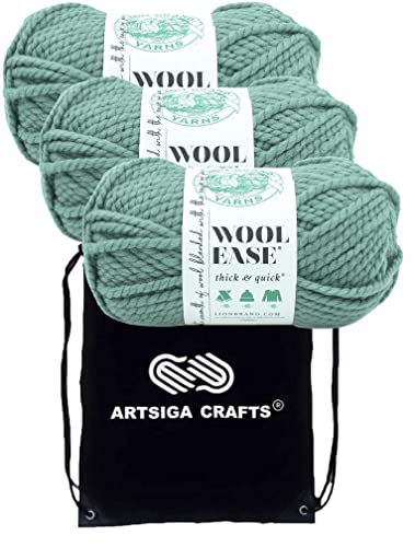 Lion Brand Knitting Yarn Wool-Ease Thick and Quick Succulent 3-Skein Factory Pack (Same Dye Lot) 640-116 with Knitting Project Bag