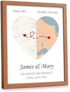 CarryBright Personalized Long Distance Love Map, Anniversary Wedding Gift Custom Heart Map Print Poster Couple Engagement Gifts (Map-02)