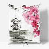 RFFLUX 3D Japan Stil Kuscheldecke 100x130 cm Microfaser Flanell Decke Kirschblüten Wohndecke Sommer Leichte Weiche Winter Warme Blanket Tagesdecke Sofadecke Couchdecke（Stil 143-16）